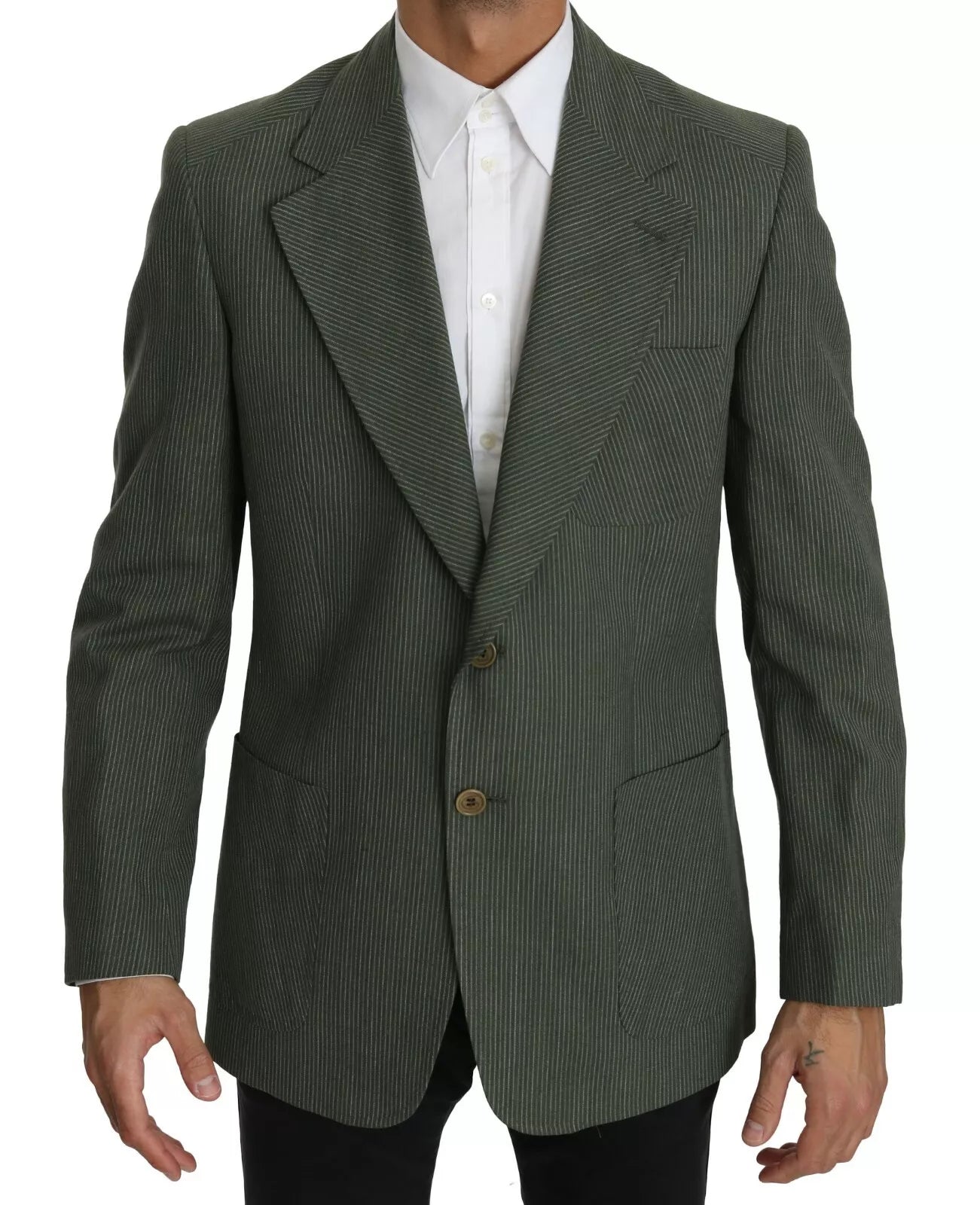Grüner Leinenblazer, einteilig, einreihige Jacke