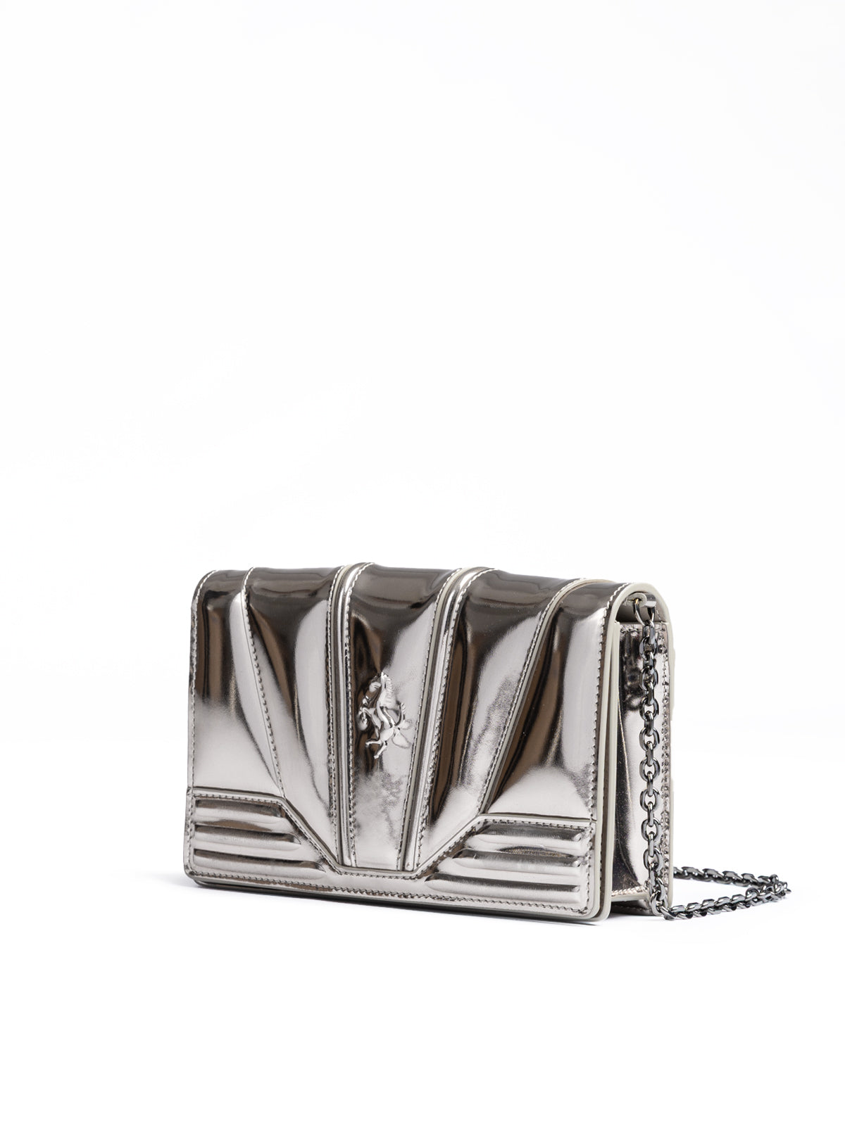 Metal Silver GT Lackledertasche mit Kette