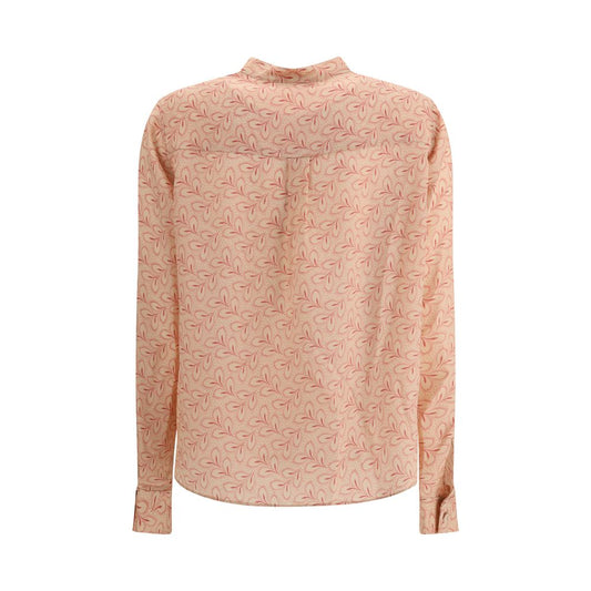 Bluse mit Laubprint und raffiniertem Stehkragen