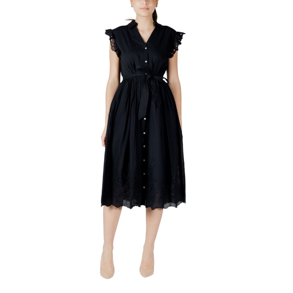 Schwarzes Midikleid aus Baumwolle