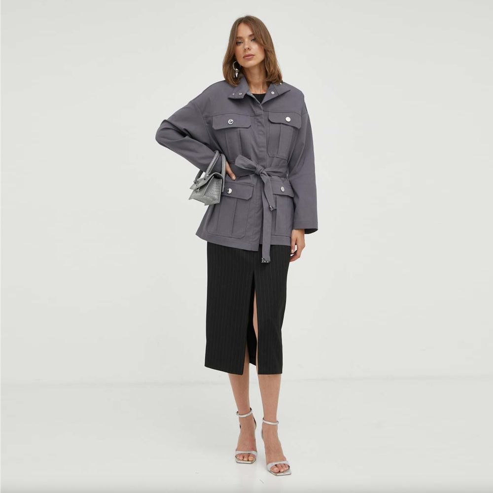 Gray Cotton high-neck coat